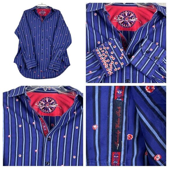 Men's Robert‎ Graham Striped Flip Cuff Long Sleeve Button Down Large - Picture 1 of 12